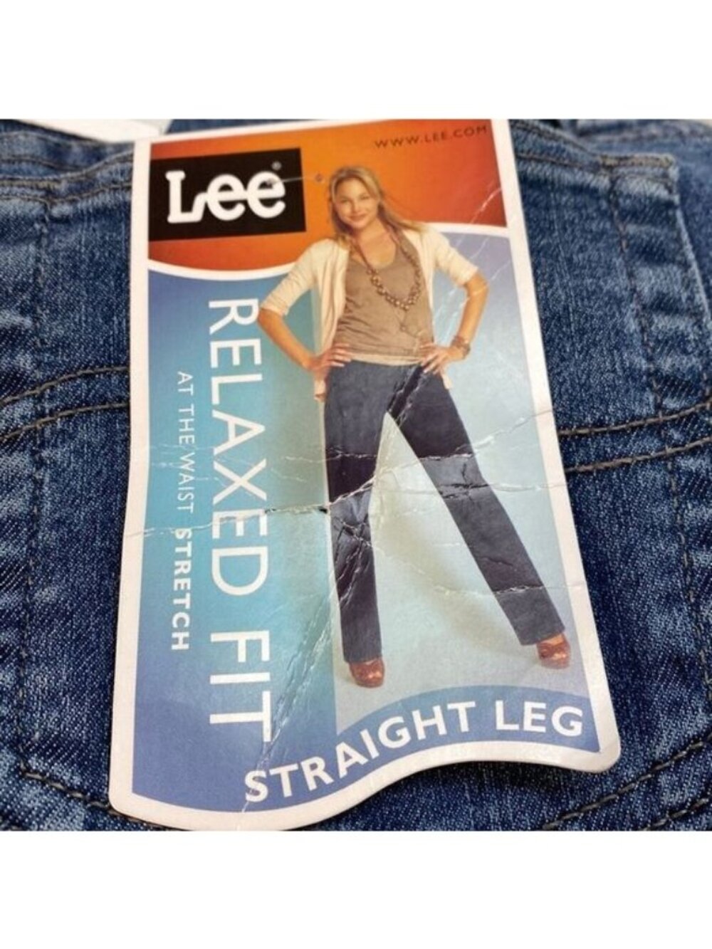 Lee Womens Relaxed Fit Straight Leg Jeans 8S Flexible Waist Stretch Denim Blue N